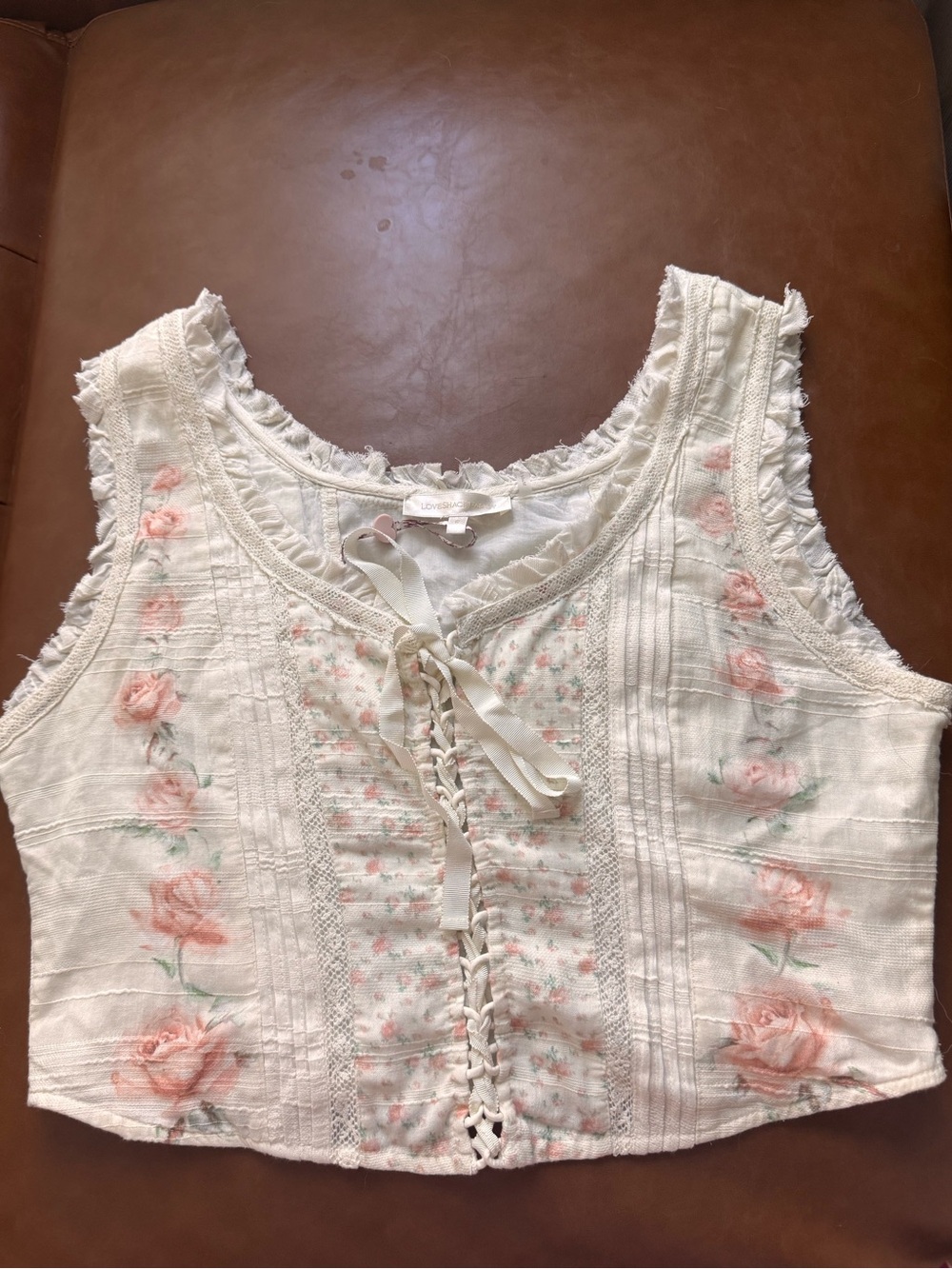 NWT LoveShackFancy Corvelle Bustier Top Hazy Sun Floral Lace Size 12